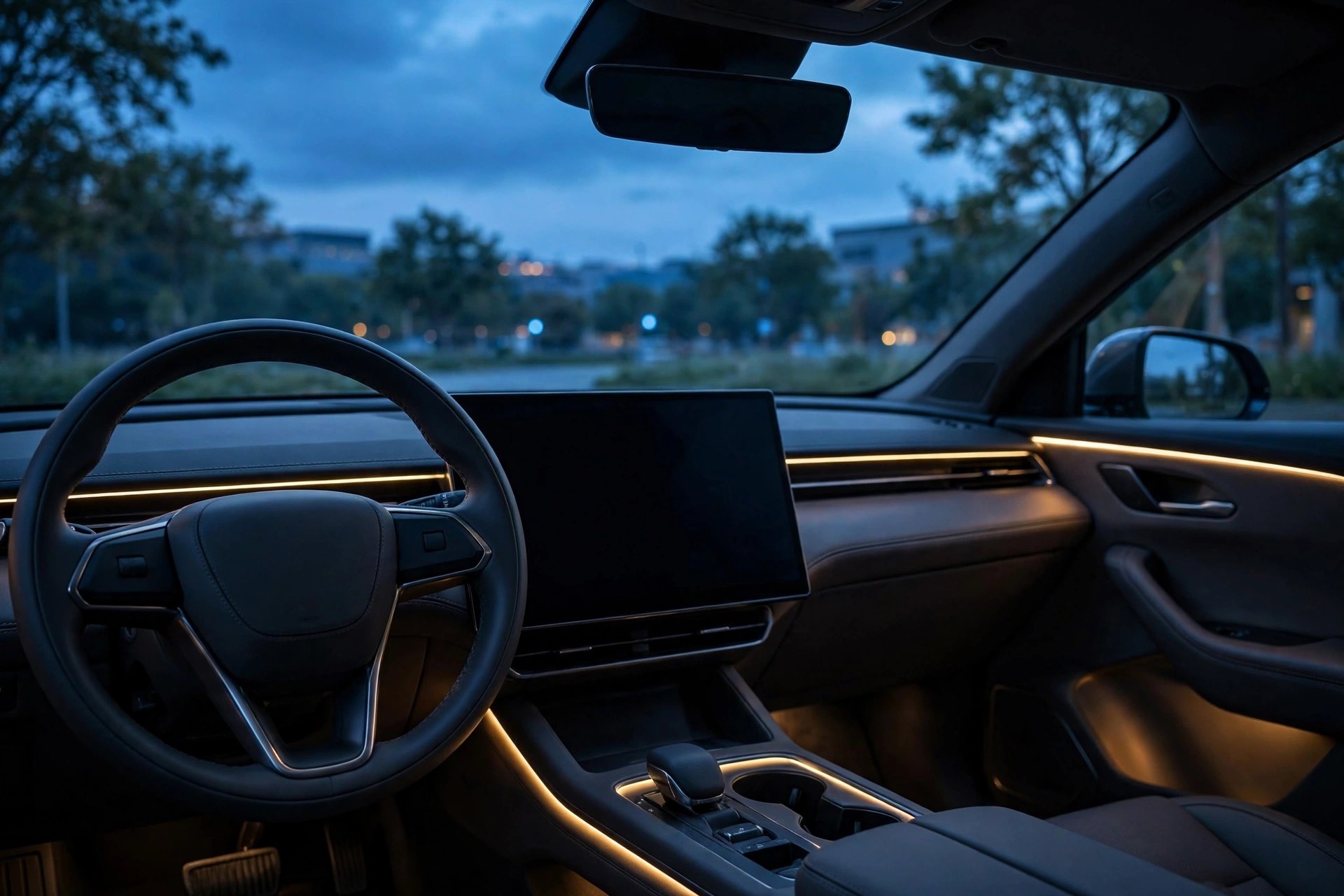 Mitsubishi Outlander dashboard with a blank backup camera display