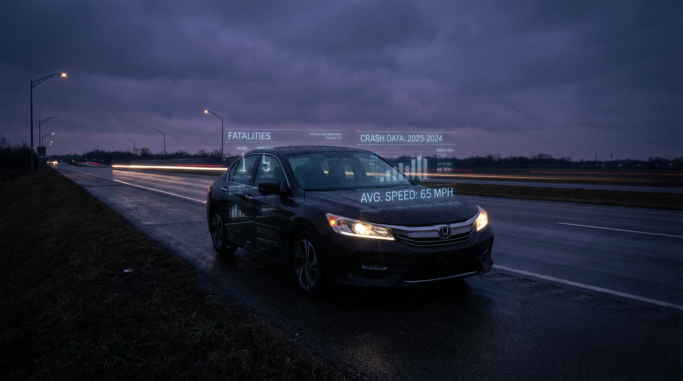 Honda Accord on an empty highway at dusk, somber mood