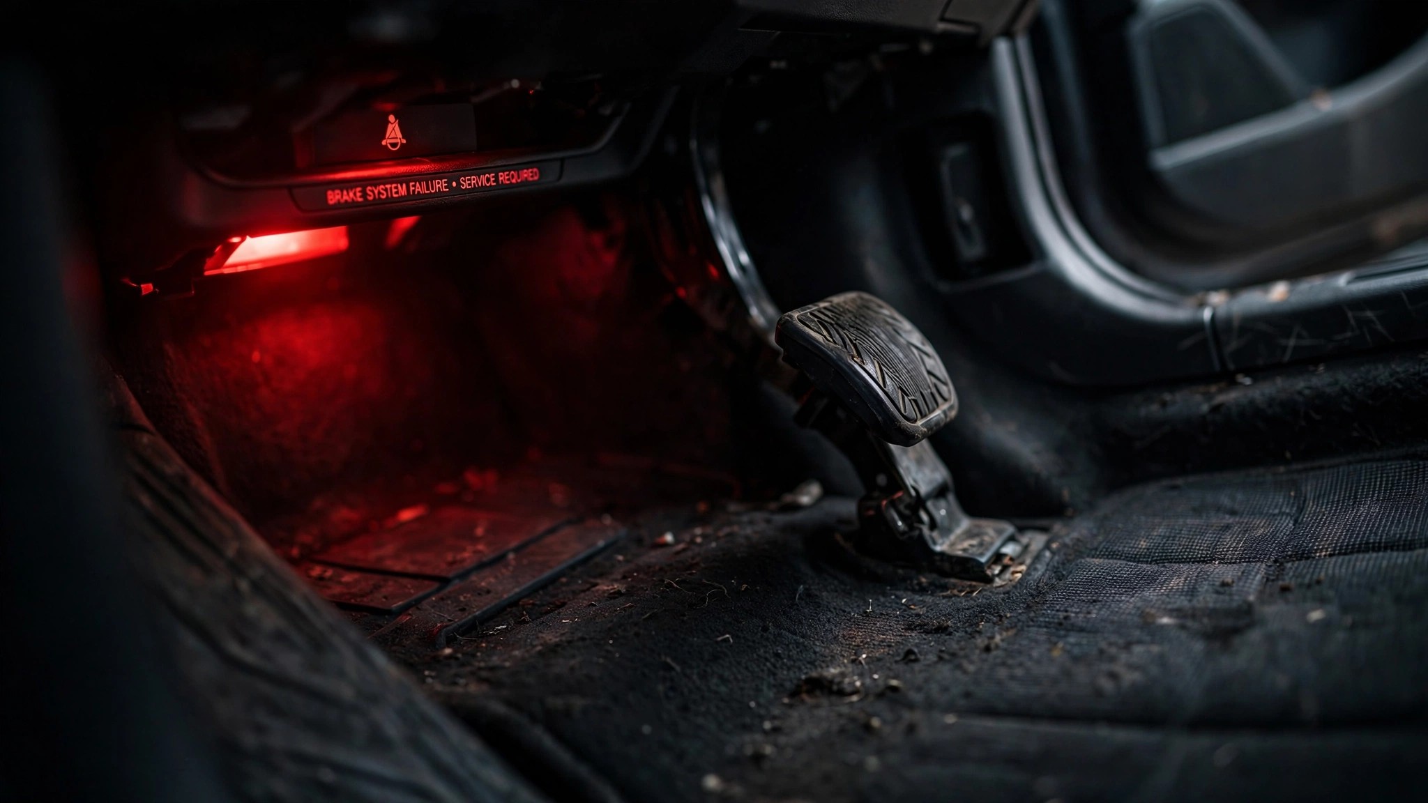 A brake pedal dissolving into digital particles with a regulatory timeline