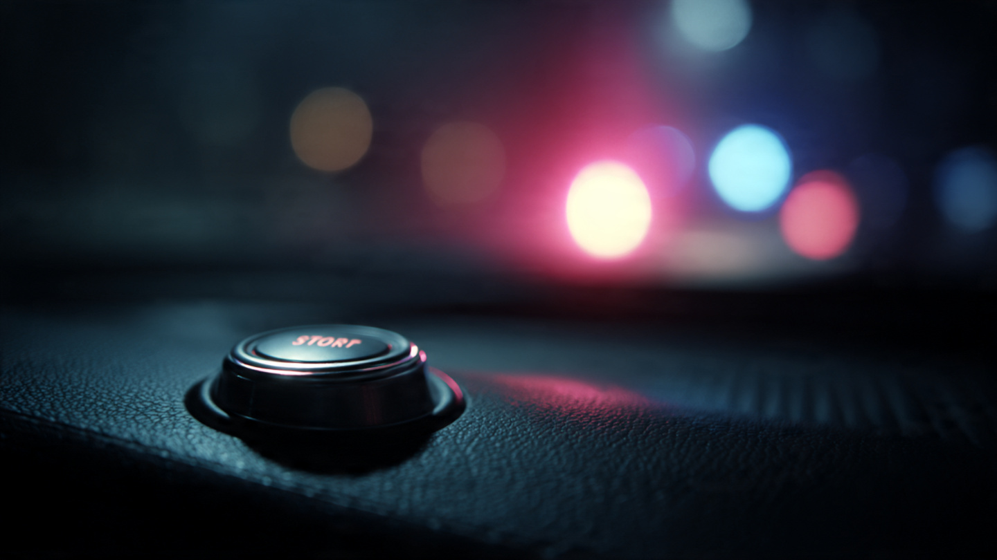Close-up of a car steering wheel with an infrared breath sensor module showing a system not ready error