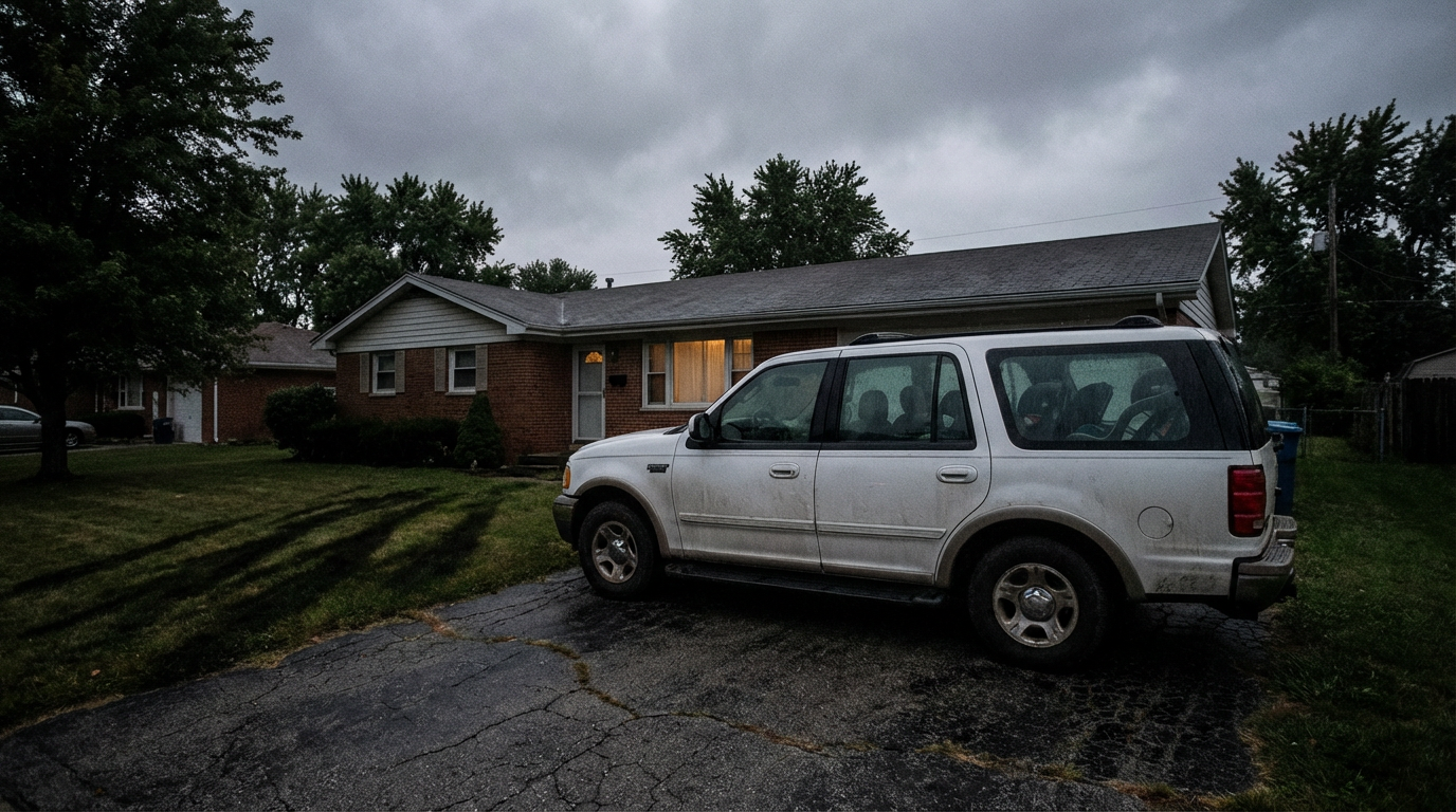 White Ford Expedition SUV in a suburban driveway