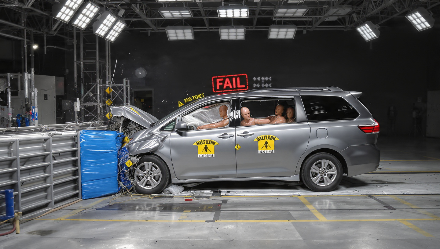 Empty IIHS award podium with minivan silhouettes in the background