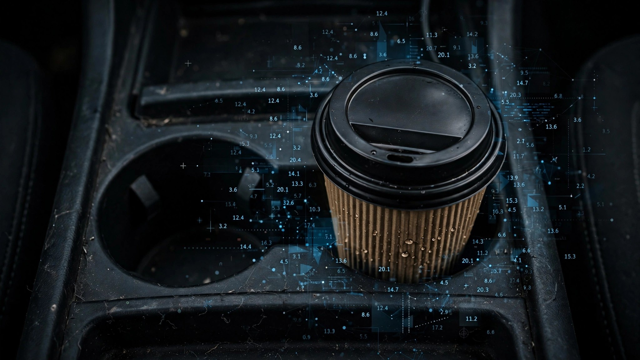 Car cup holder in dramatic lighting