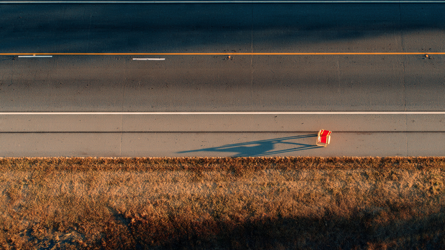 An empty American highway at dusk on Memorial Day weekend