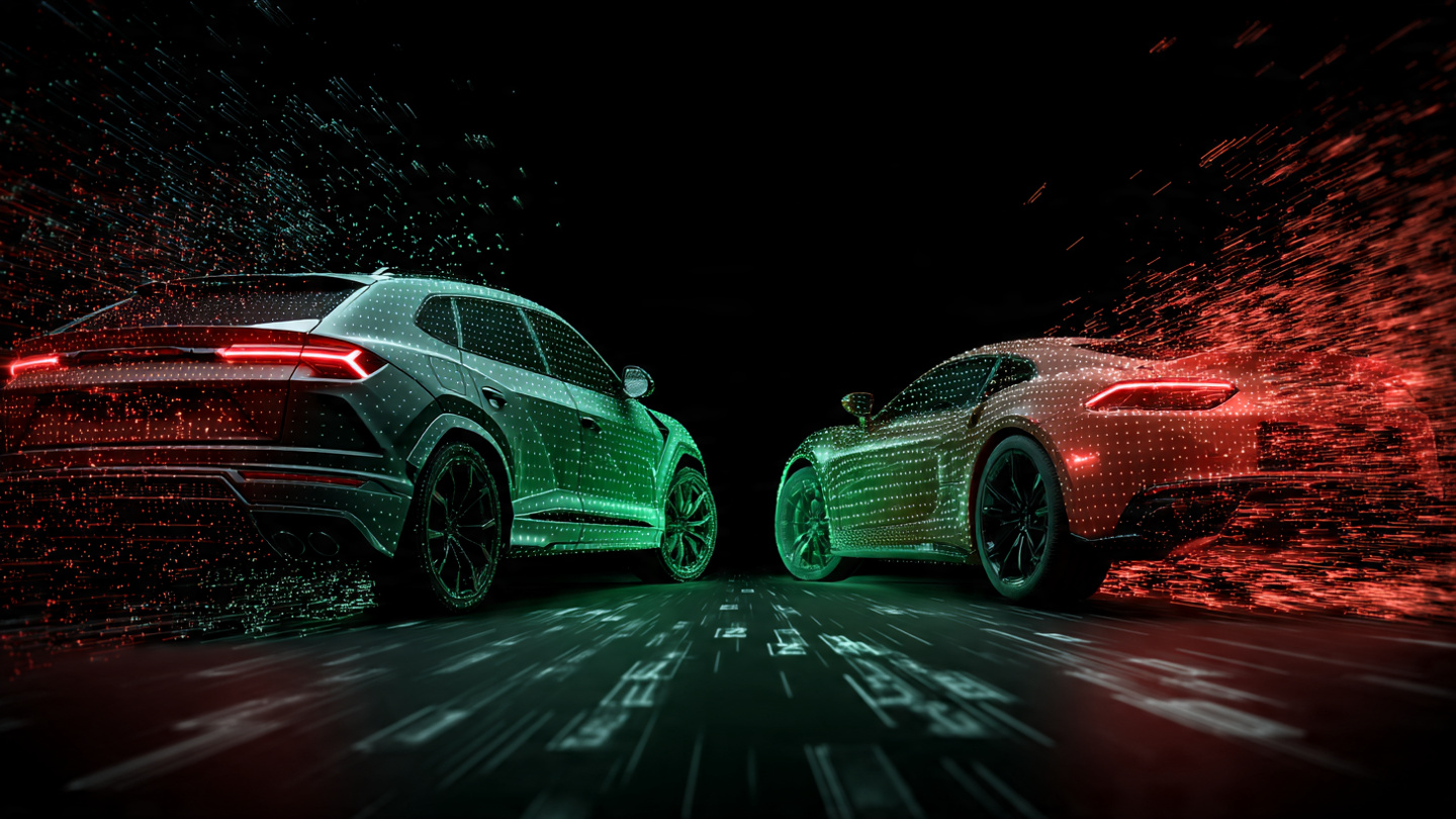 A split image showing a modern crossover SUV and a sports car with a massive gap between their fatality rate numbers