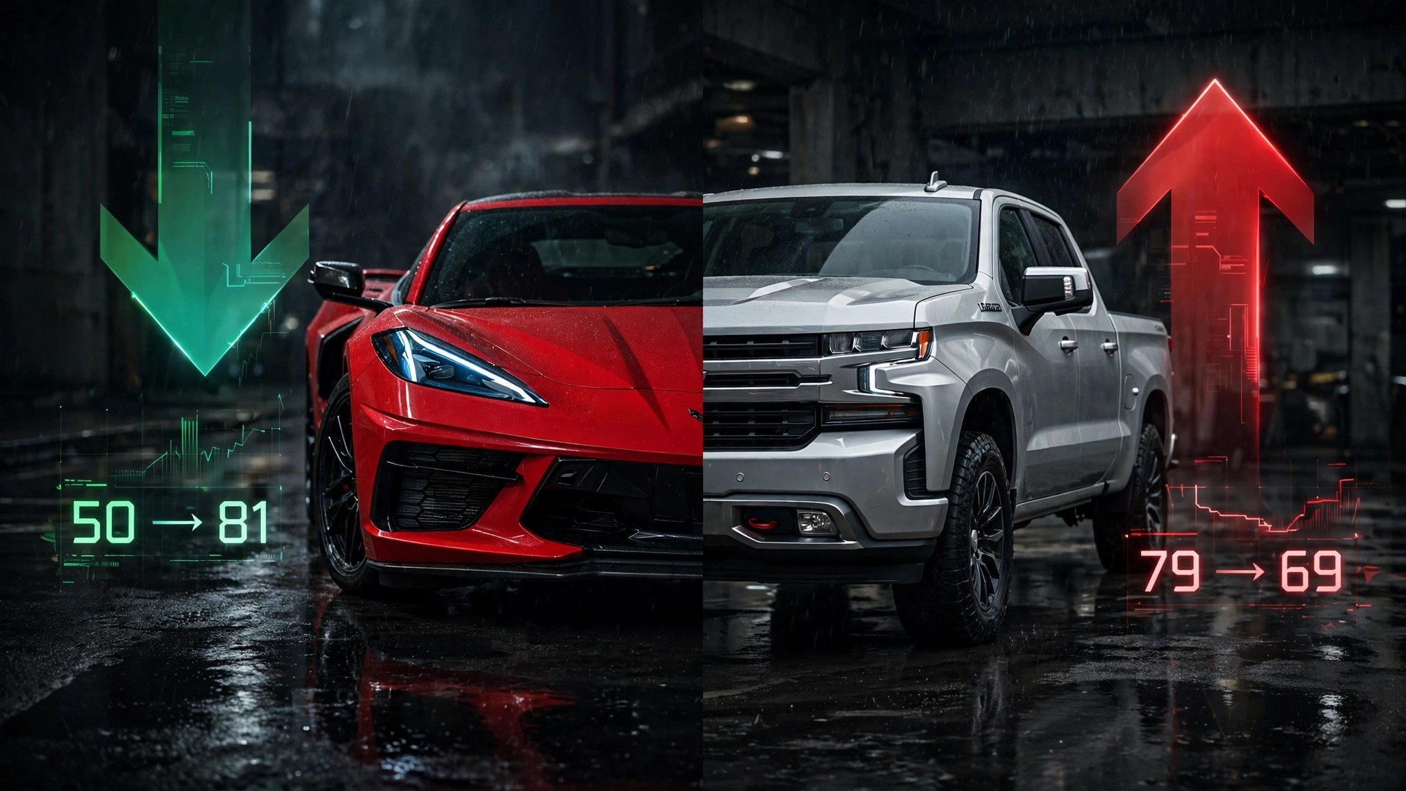 Split ranking comparison showing vehicles shifting positions between per-mile and per-car fatality metrics