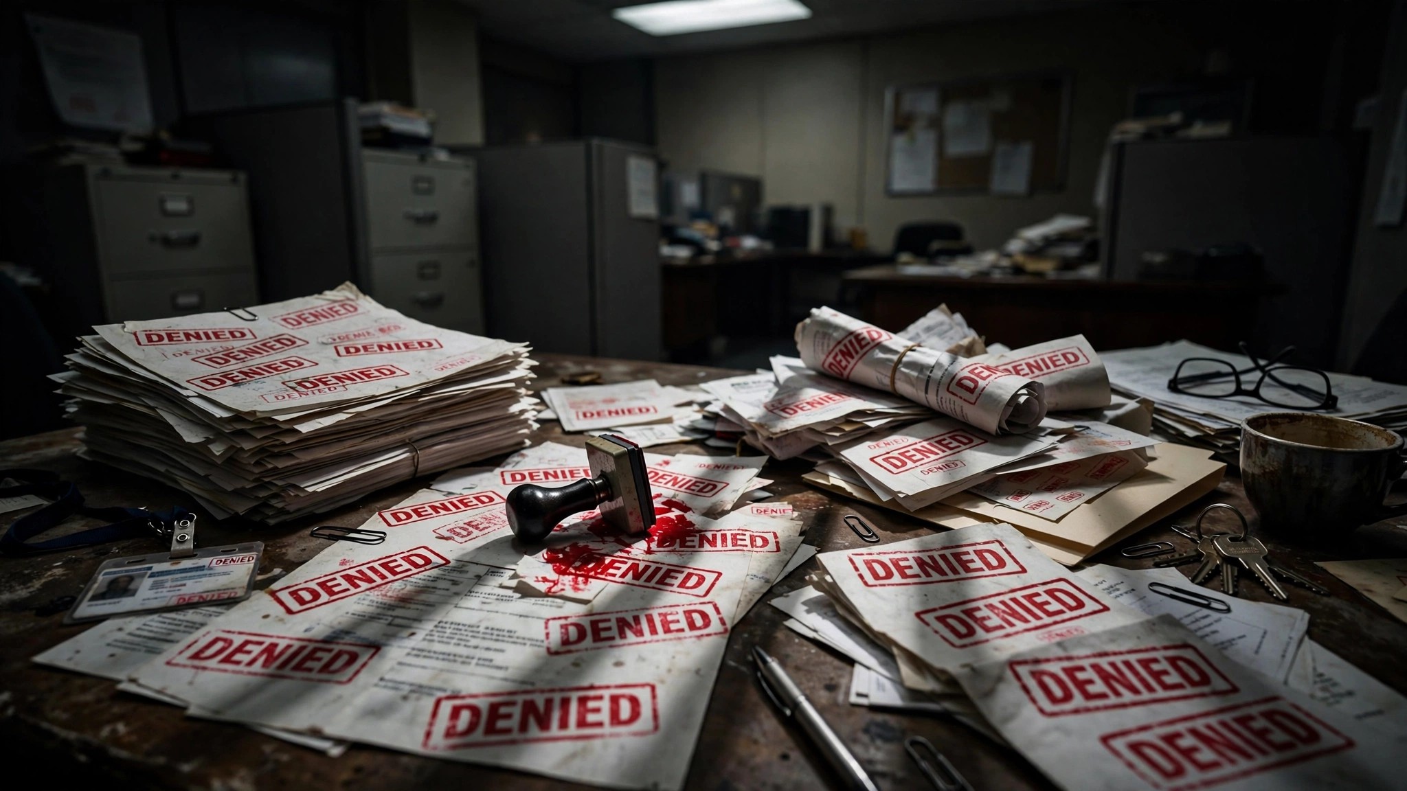 Stacks of denied federal safety petitions on a government desk