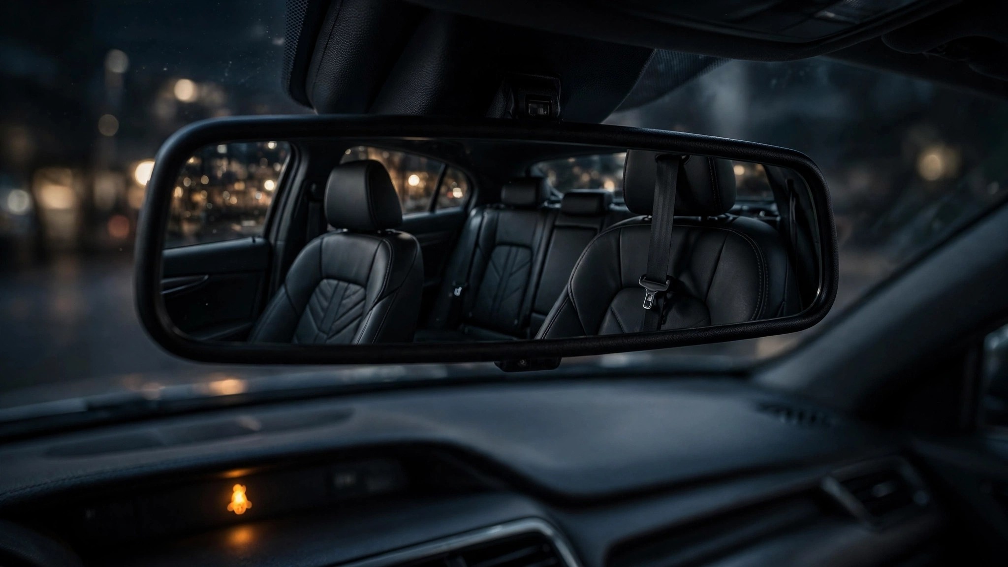 Empty rear car seat with an unfastened seatbelt