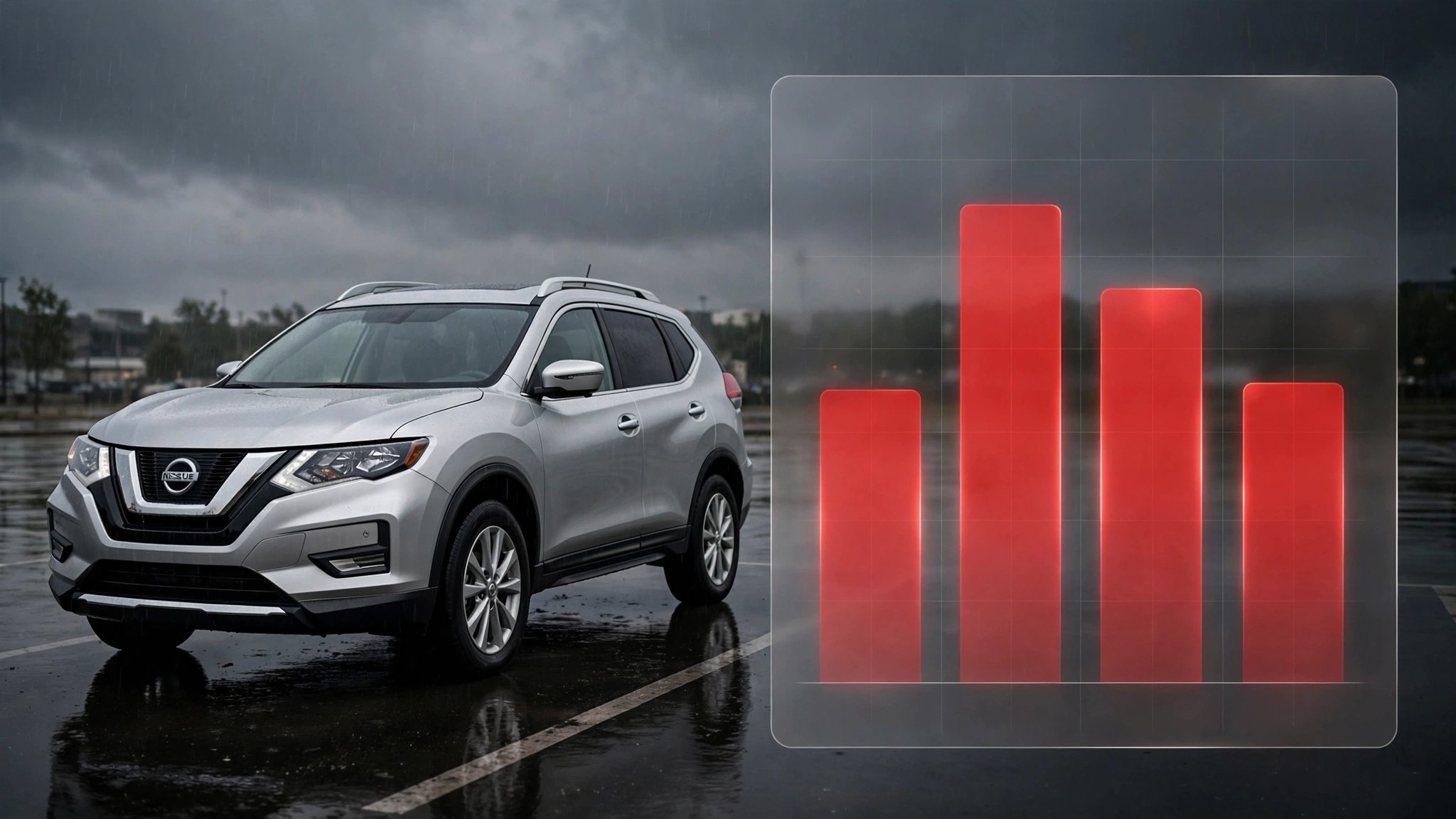 Nissan Rogue compact SUV with FARS fatality data overlay showing four-year death plateau