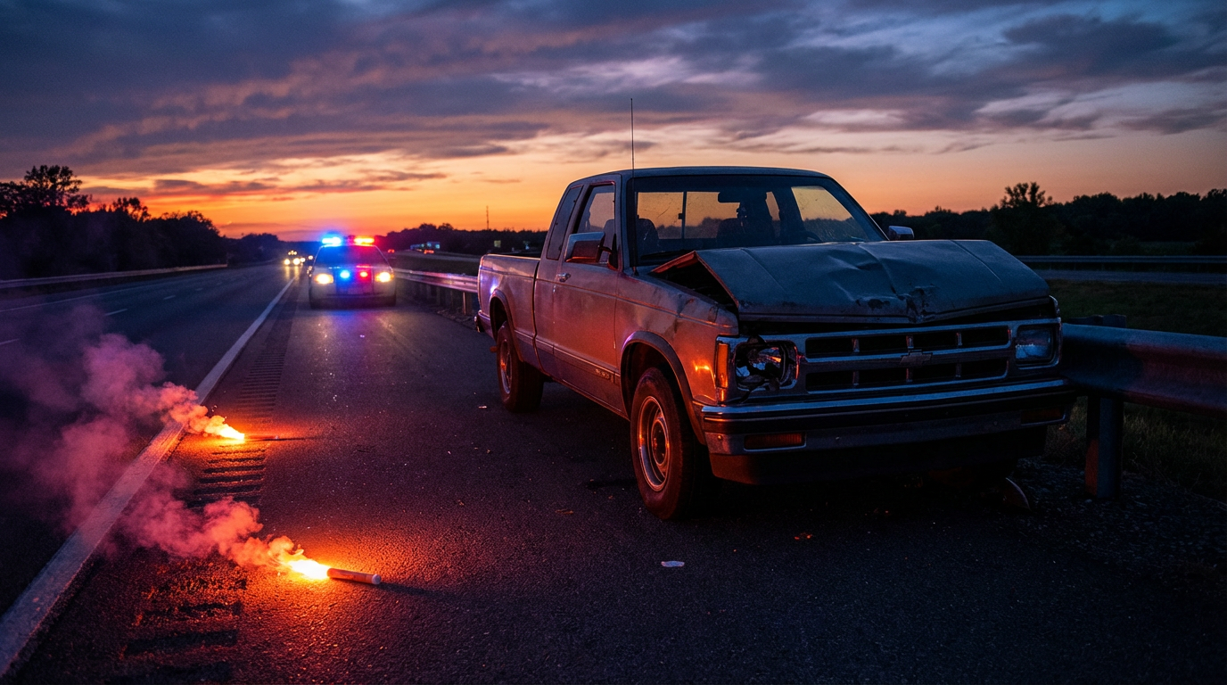 Wrecked Chevrolet S-10 pickup truck