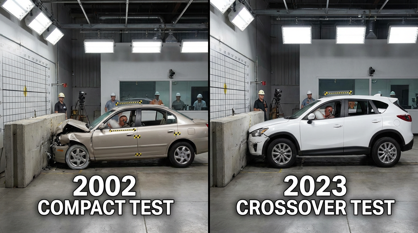 Crash test comparison between old and new vehicle generations