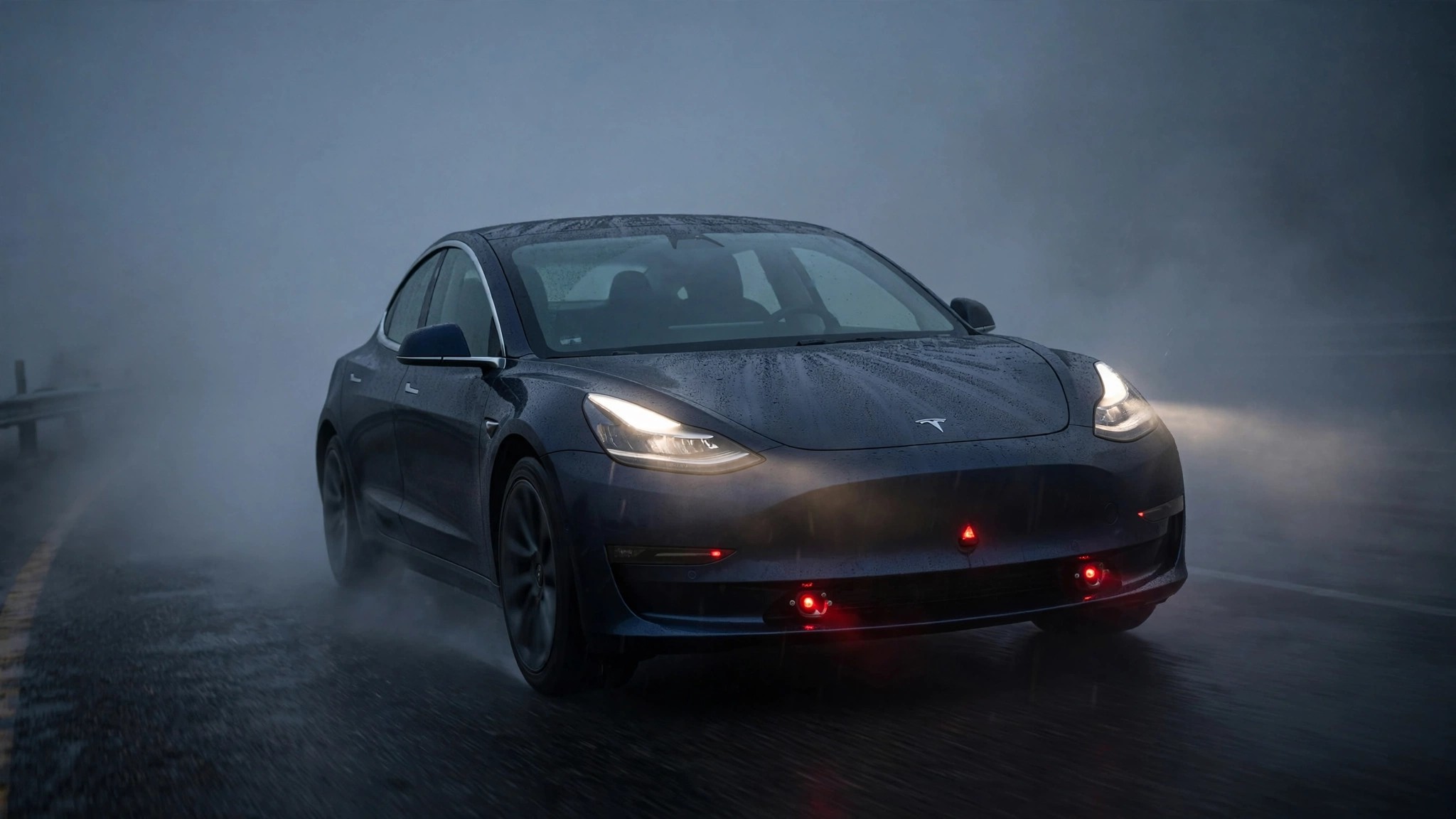 Tesla driving into fog with camera sensors