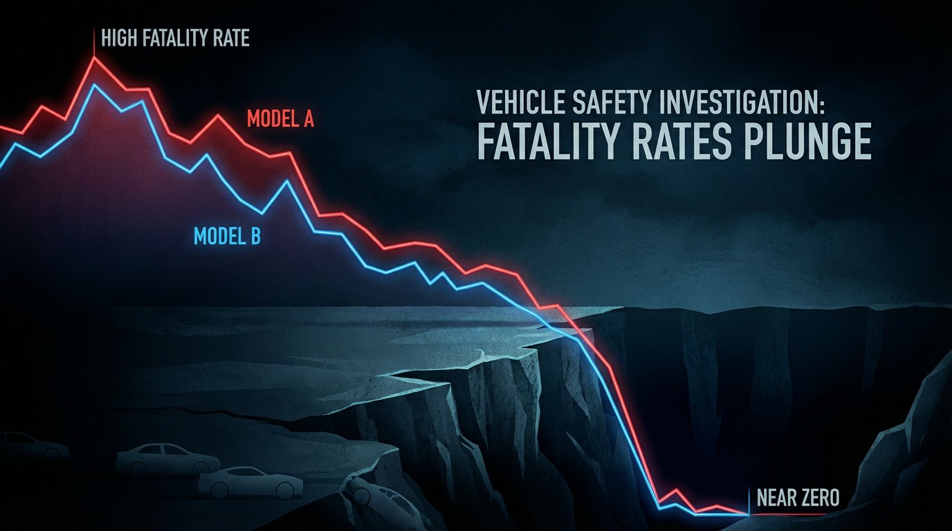 Fatality rate lines plunging off a cliff around model year 2019