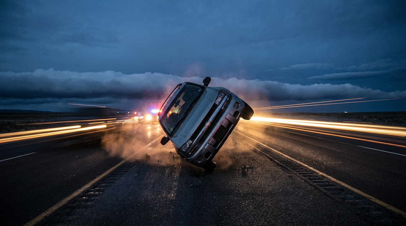 A silver 2005 Chevrolet Trailblazer SUV on a dark highway at dusk
