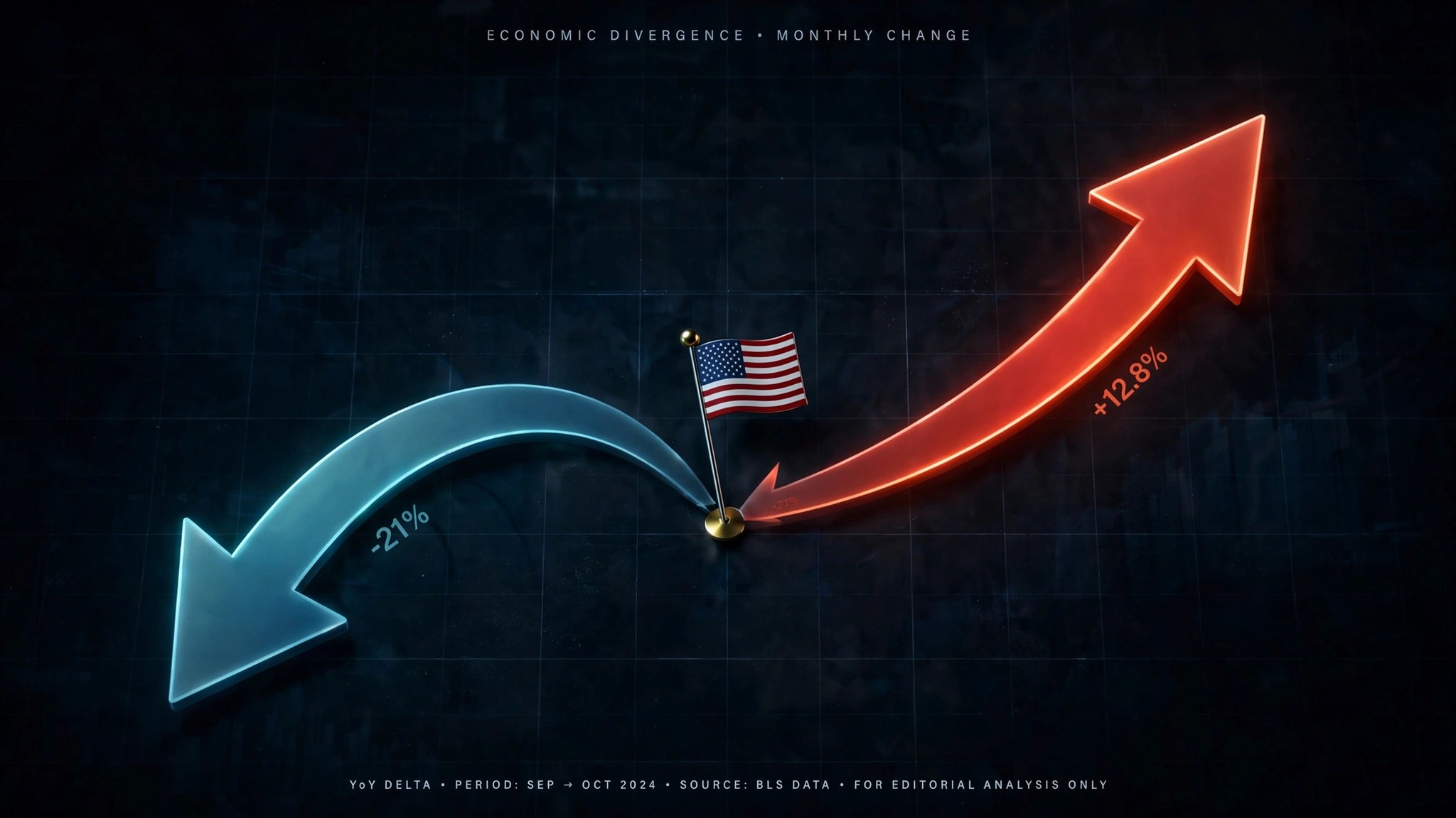 A diverging line chart showing global road deaths declining while US deaths rise, with the lines splitting dramatically after 2014